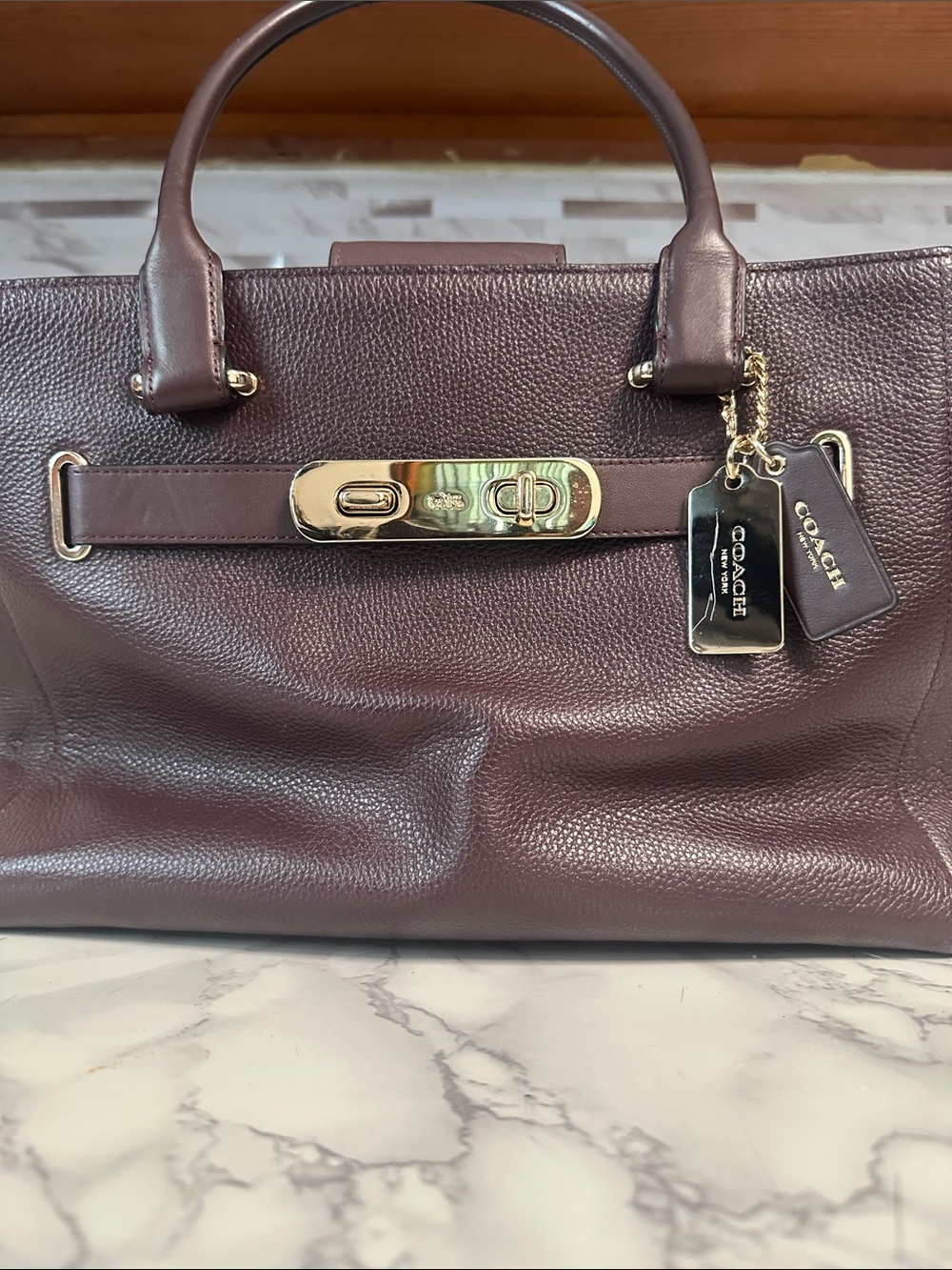 COACH Pebbled Leather Satchel in Plum